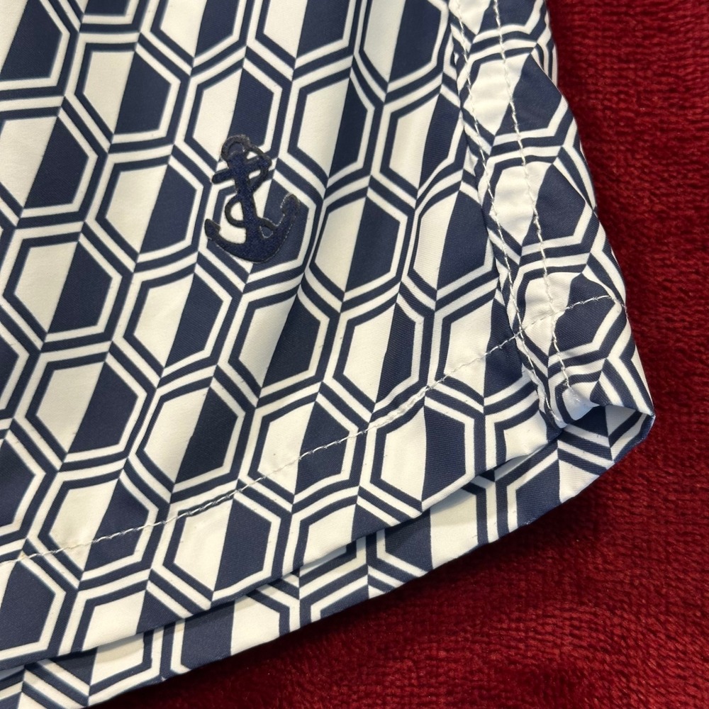 Retromarine New York Mens XL Swim Trunks Navy White Geometric Honeycomb Anchor - Picture 2 of 10